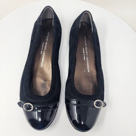 AGL Monika Cap Toe Ballet Flat EU39/US9 Black Suede & Patent Leather Rhinestone - Picture 3 of 14